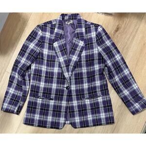 Vintage Plaid jacket blazer, purple wool blend 12